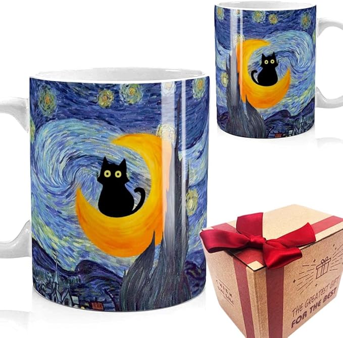 Graduation Gift for Her Bestie Sister Cat Lover, Famous Art Paintings Funny Cat Coffee Mug for Artist Art Lover Teacher, Famous Picture Classic Vincent Aesthetic Canvas Mug
