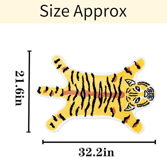 Tiger Shaped Bath Mat for Bathroom Cute Animals Yellow Tiger Cartoon Bath Rug Non-Slip Absorbent Bathtub Rug for Bathroom Tub Door Mat Soft Bathmat Home Decor