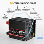 3000 Watt Pure Sine Wave Power Inverter with LCD 12V DC to 110V/120V AC Peak Power 6000W Car Power Inverter with 4 AC Outlets & 1 USB Port & Remote Control for Truck RV Car Solar System