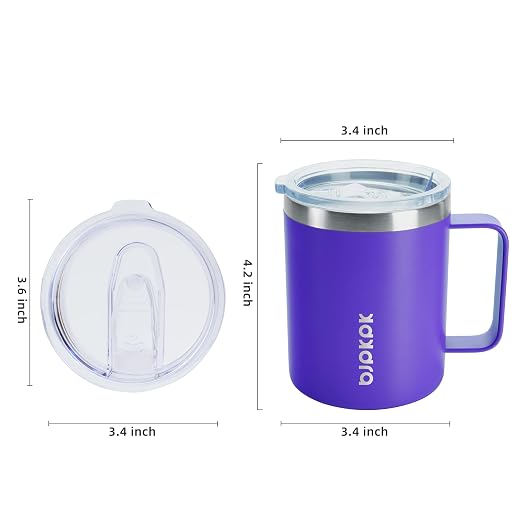 BJPKPK 2PCS Insulated Coffee Mug with Lid, 14oz Stainless Steel Tumbler | Travel Coffee Mug with Handle, Vacuum Insulated Tumbler Cup for Camping, Office, Home, BPA Free Lid, Hot & Cold