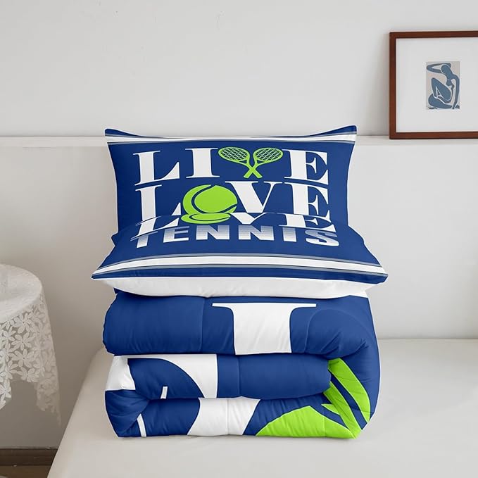 Feelyou Kids Tennis Comforter Set Queen Size Tennis Ball Bedding Set for Boys Girls Teens Bedroom Decor Ball Gaming Comforter Women Men Gift for Tennis Lover Duvet Set with 2 Pillow Case