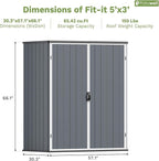 Patiowell Outdoor Storage Shed 5x3 FT, Plastic Garden Organizer Cabinet with Lockable Doors & Strong Roof for Patio Furniture, Pool Accessories, Lawn Tools, Dark Grey