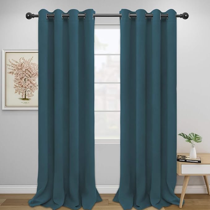 Easy-Going Blackout Curtains for Bedroom, Solid Thermal Insulated Grommet and Noise Reduction Window Drapes, Room Darkening Curtains for Living Room, 2 Panels (52x96 in,Bluestone)