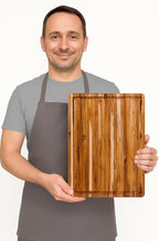 Teakhaus Carving Board and EON Cutting Board Oil Set - Small (S) Teak Wood Cutting Board with Juice Groovel & Food-Grade Mineral Oil - 16”L x 12”W x 1.5” Thick - FSC Certified