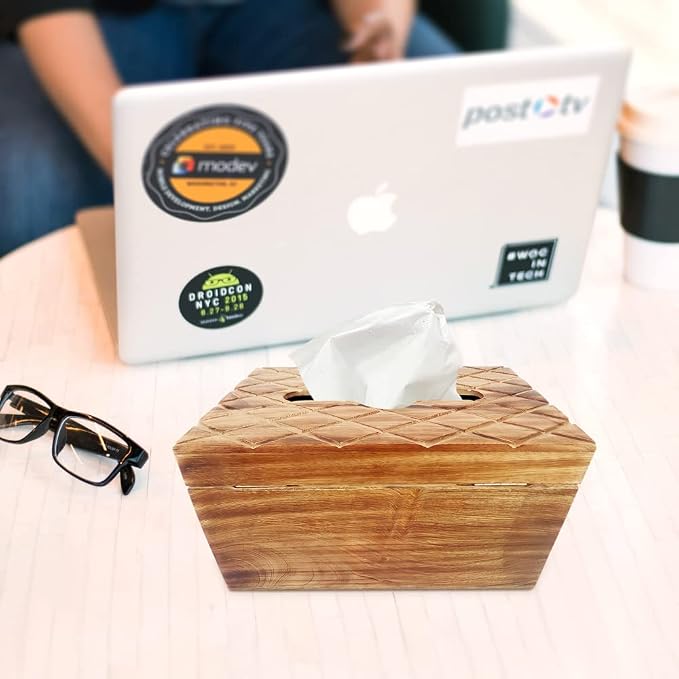 Modern Decorative Wooden Tissue Box Cover Rectangle Tall – Aesthetic Kleenex Box Holder for Kitchen, Bathroom, Office – Cute Wood Kleenex Box Covers
