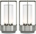 Portable Metal Table Lamp for Indoor/Outdoor ,Rechargeable Cordless LED Lamp, 3-Colour Infinitely Dimming Battery Powered Small Desk Lamp, Restaurant/Bedroom/Bar/Coffee/Camping Light (Sliver Set of 2)