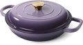 Vintage Style 3 Quart Enameled Cast Iron Braiser, Non Stick Enameled Cast Iron Skillet with Lid, Dutch Oven Skillet with lid up to 500°F for Oven, Stove, Grill, Shallow Dutch Oven for Cook, Bake (Purple)