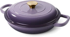 Vintage Style 3 Quart Enameled Cast Iron Braiser, Non Stick Enameled Cast Iron Skillet with Lid, Dutch Oven Skillet with lid up to 500°F for Oven, Stove, Grill, Shallow Dutch Oven for Cook, Bake (Purple)