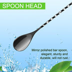 BRIOUT 2 Pcs Bar Spoon, 12 Inches Long Handle Drink Stirrer, Stainless Steel Bar Cocktail Mixing Spoons with Double Ended Design for Stirring, Black