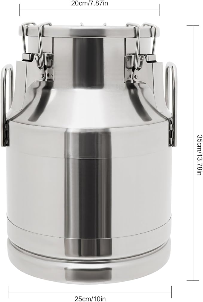 201 Food-Grade Stainless Steel Ice Bucket with Lid, 10L/2.64Gal Good Sealing Storage Canister Milk Bucket Milk Can for Coffee, Tea, Water, Milk, Soup