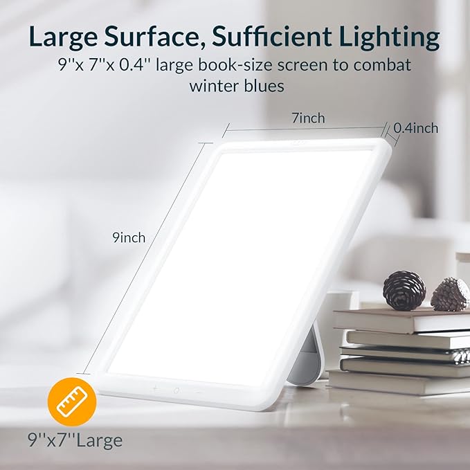 Light Therapy Lamp, Sun Lamp with 10000 Lux LED UV-Free, Seasonal Light for Happy Mood with 9 Adjustable Brightness & Timer, Wall Mountable, Flexible Lighting Angle for Home Office Traveling