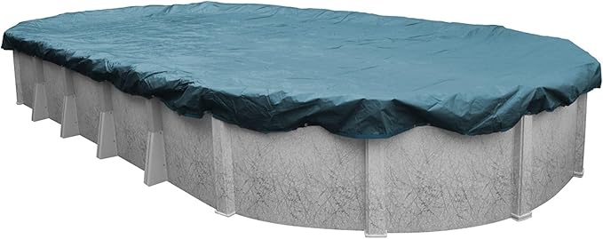 Pool Mate 16 x 25 ft Deluxe Blue Winter Oval Pool Cover for Above Ground Pools, 4 ft Overlap (20 x 29 ft Cover Size), Solid 10 x 10 Scrim, 2.91 oz/yd2, 12-Year Warranty, Style: 581625-4A