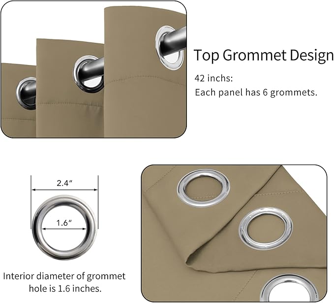Easy-Going Blackout Curtains for Bedroom, Solid Thermal Insulated Grommet and Noise Reduction Window Drapes, Room Darkening Curtains for Living Room, 2 Panels(42x63 in, Tan)