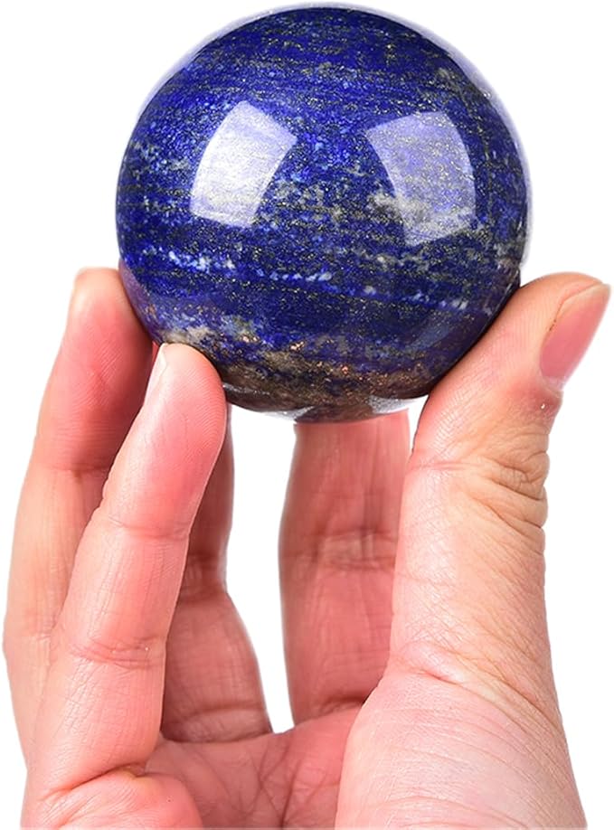 JIC Gem Lapis Lazuli Crystal Sphere Blue Quartz Crystal Ball with Wooden Stand Meditation Balls for Witchcraft and Decorative Balls 50-60mm