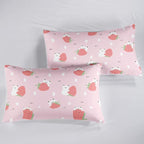 Cartoon Bear Comforter Full Size,Pink Strawberry Comforter Set for Kids Teens Girls,3Pcs Bedding Set Printed Comforter with 2 Pillowcases,Down Alternative,Soft and Lightweight，Full Size
