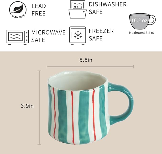 Vibrant Striped Ceramic Coffee Mug - Unique Green Design, 12oz, Microwave & Dishwasher Safe, Perfect for Daily Brews tea or coffee