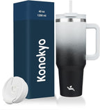 Konokyo 40 oz Insulated Tumbler Water Bottle with Handle, Straw Lid | BPA-free and dishwasher safe; made for gym, travel, coffee and gifting, 2 straws, cup holder friendly,Day Night