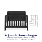 Baby Relax Miles 5-in-1 Convertible Crib, Solid Pine Wood, Black
