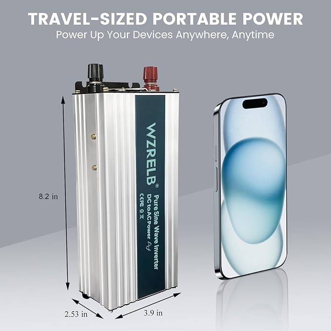 WZRELB 600W Pure Sine Wave Inverter 48V DC to 110V 120V AC Power Converter with LED Display, Off-Grid Portable Power Inverter with 2 AC Outlets for Home, RV, Truck, Camping