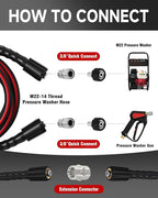 Flexible Pressure Washer Hose 50 FT, 3600 PSI Kink Resistant Power Washer Hose Replacement, 1/4" electric Washer Hose Extension With M22 x 3/8" Quick Connector