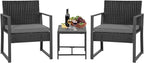 FDW 3 Piece Patio Furniture Sets Wicker Patio Chairs Rattan Outdoor Bistro Set Outdoor Furniture for Backyard Porch Poolside Lawn,Grey Cushion