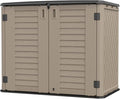 KINYING Outdoor Storage Shed - Horizontal Storage Cabinet Waterproof for Garden, Patio, Backyard, Storage Box for Easy Storage of Garbage Cans, Tools, Lawn Mower, 35 Cubic Feet,Dark Brown