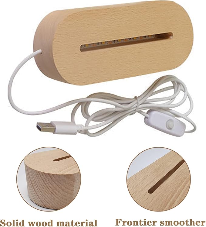 2Pack 6 inch Oval Wood Display Pedestal,Wooden Led Lights Display Base for Acrylic and Plexiglass,Wood Night LED Light Lamp Base
