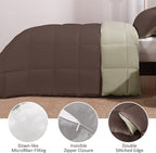 Basic Beyond King Size Comforter Set - Fluffy King Bed Comforter Set for All Seasons - Reversible Bedding King Size Comforter Set - 3 Pieces (1 Comforter + 2 Pillow Shams) - Brown/Ivory