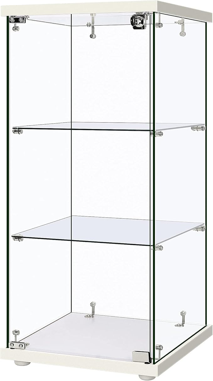 VIVOHOME 3 Layers 16''W x 16''D x 34''H Display Cabinet Showcase Countertop with Lock, 4mm Tempered Glass 25mm MDF Base
