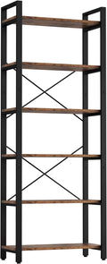 IRONCK Bookshelf 6-Tier Ladder Shelf 110lbs/shelf Display Shelf Vintage Industrial Style Bookcase for Home Office, Living Room