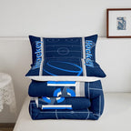 Feelyou Kids Hockey Player Comforter Set Queen Size Ice Hockey Bedding Set for Boys Girls Teens Bedroom Decor Ice Sports Games Comforter Puck Hockey Duvet Set with 2 Pillow Case