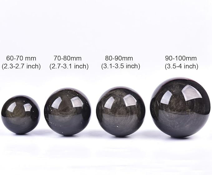 JIC Gem Large Golden Obsidian Crystal Ball with Stand Natural Quartz Crystal Sphere Healing Ornament Witchcraft Meditation Home Decor 3.5-4 inch(90-100mm)