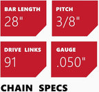 KAKEI Skiptooth 28 Inch Chainsaw Chain 3/8" Pitch .050" Gauge 91 Drive Links- 36760050091, 33RSF 91 Fits Stihl MS660, MS440, MS391 and More - 72EXJ091G (3 Chains) - Full Chisel