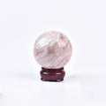 JIC Gem Pink Agate Crystal Ball with Wooden Stand Pink Healing Crystal Sphere Ball for Feng Shui Decor Spiritual Gifts 60-70mm