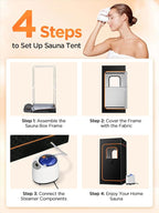 Sauna Box, Portable Sauna for Home, Personal Portable Steam Sauna Tent with 1200W 3L Steamer Heater, 15 Levels, Remote Control, Foldable Chair, Cozy Big Size 36 * 36 * 71 inches