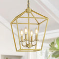 4 Light Gold Chandelier, Industrial Ceiling Light Lantern Light Fixtures with Farmhouse Metal Cage Adjustable Height Rustic Geometric Hanging Light E12 Base for Kitchen Island, Entryway, Indoor