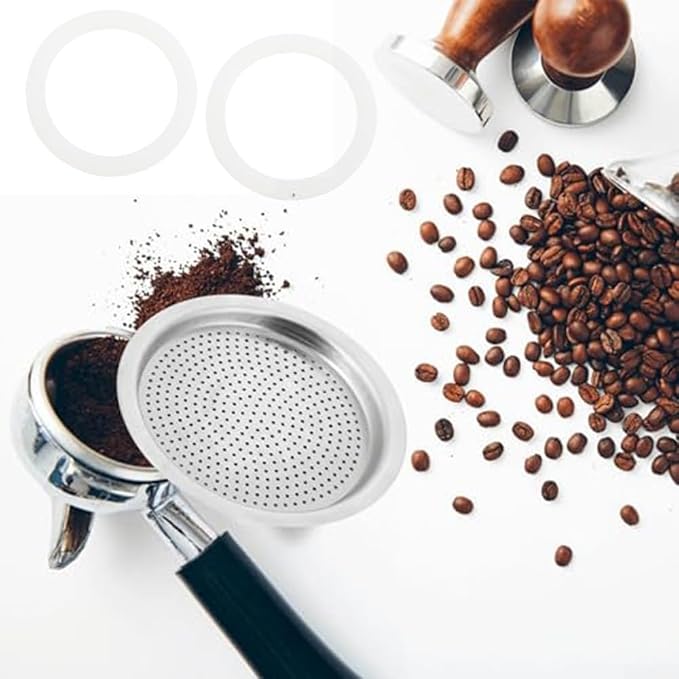Moka Pot Replacement Parts Set with 2 Stainless Steel Filters and 4 Silicone Gasket Seals for 3 6 9 Cup Espresso Maker Coffee Accessories(6Cup)