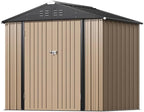 Greesum 8×6FT Outdoor Storage Shed, Metal Patio Storaged Sheds with Lockable Doors, Sheds & Outdoor Storage for Bike, Backyard, Pool and Garden, Brown