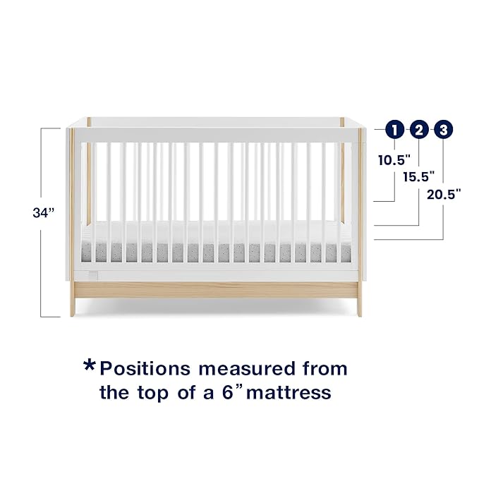 Delta Children babyGap Tate 4-in-1 Convertible Crib TrueSleep Crib and Toddler Mattress (Bundle), Bianca White/Natural