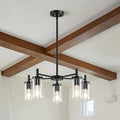 5 Lights Black Modern Farmhouse Chandelier for Dining Room with Glass Shade, Pre-Wired Height Adjustable Pendant Light Ceiling Lighting Fixture for Dining Living Room Bedroom Kitchen Foyer