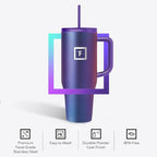 IRON °FLASK 40 oz Co-Pilot Insulated Travel Mug | Insulated Travel Mug with Straw & Flip Cap Lids - Cup Holder Fit, Leakproof, BPA Free (Cobalt Blue)