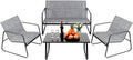 4 Pieces Patio Furniture Set Outdoor Patio Conversation Sets Poolside Lawn Chairs with Glass Coffee Table Porch Furniture for Courtyard, Garden and Balcony (Grey)