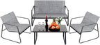 4 Pieces Patio Furniture Set Outdoor Patio Conversation Sets Poolside Lawn Chairs with Glass Coffee Table Porch Furniture for Courtyard, Garden and Balcony (Grey)