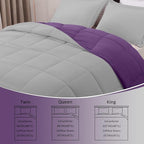 Basic Beyond King Size Comforter Set - Fluffy King Bed Comforter Set for All Seasons - Reversible Purple King Size Comforter Set - 3 Pieces (1 Comforter + 2 Pillow Shams) - Purple/Grey