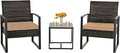 3 Pieces Patio Furniture Set, Outdoor Patio Set, Patio Bistro Set, All-Weather Wicker Conversation Set with Cushions Table for Porch Backyard (Brown-Brown)