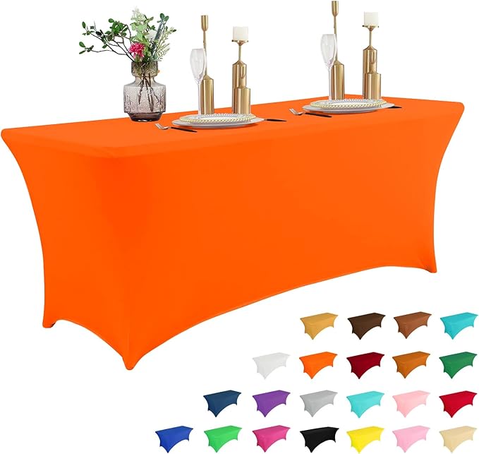 IVAPUPU 4FT Table Cloth for Rectangular Fitted Events Stretch Orange Table Covers Washable Cover Spandex Tablecloth Protector for Party, Wedding, Cocktail, Banquet, Festival