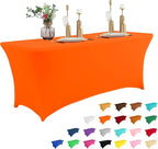 IVAPUPU 4FT Table Cloth for Rectangular Fitted Events Stretch Orange Table Covers Washable Cover Spandex Tablecloth Protector for Party, Wedding, Cocktail, Banquet, Festival