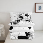 Erosebridal Kids Football Comforter Set Twin Size American Soccer Bedding Set Sports Games Duvet Sets for Boys Girls Children Teens Geometric Polygon Down Comforter for Bedroom, Black White
