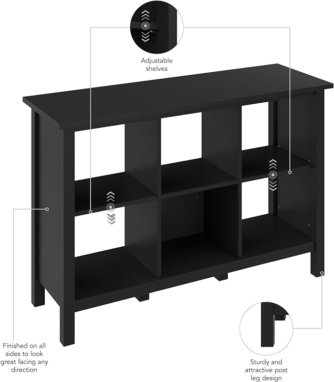 Bush Furniture Broadview 6 Cube Organizer in Classic Black | Storage for Home Office Workspace