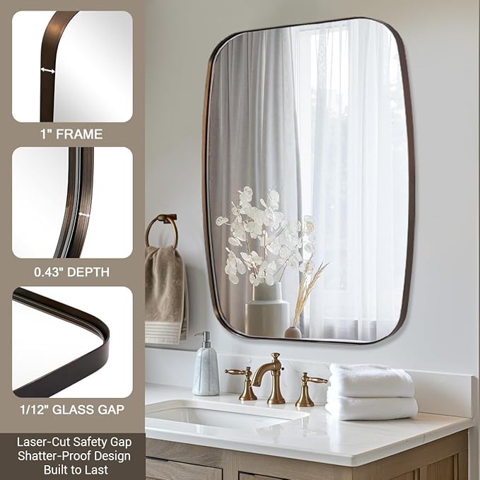 ANDY STAR Bronze Bathroom Mirror, 24x32 Oblong Vanity Mirror with Stainless Steel Metal Frame, Oil Bronze Oval Mirror for Over Sink, Modern Anti Rust Wall Mounted